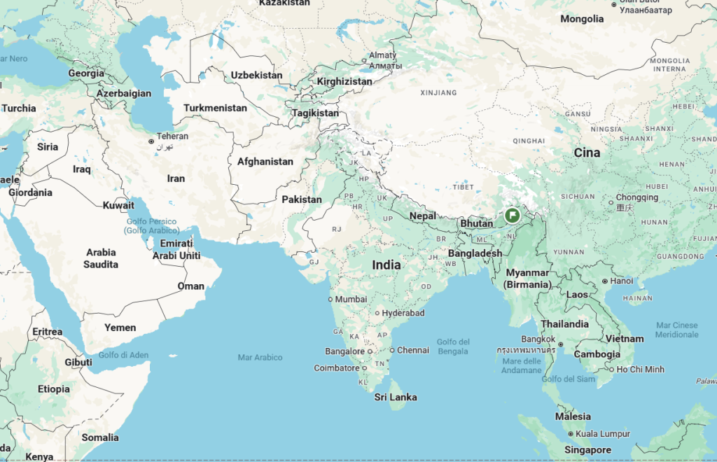 Mappa dell'Asia meridionale: India, Pakistan, Cina-Sito del gatto di Pallade segnato.
