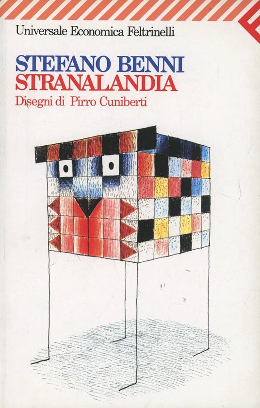 Copertina di Stranalandia: animale astratto e colorato a forma di cubo con volto e zampe sottili.